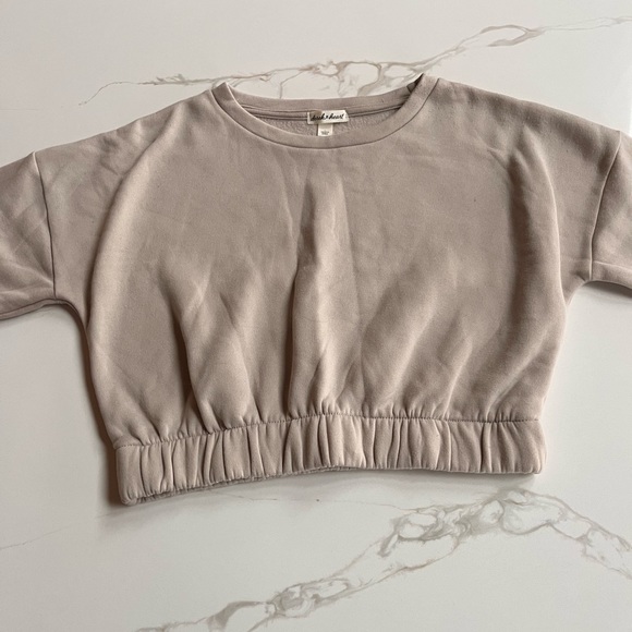 Cream Cropped Crewneck w Scrunch Waistband - Picture 1 of 4